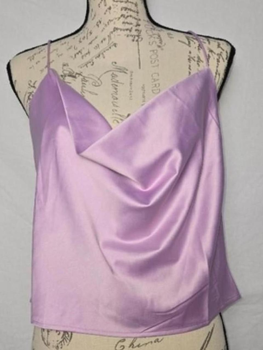 Fiestar Lilac Satin Cowl Neck Cami Tank Crossback Lavender Silky Going Out Top L